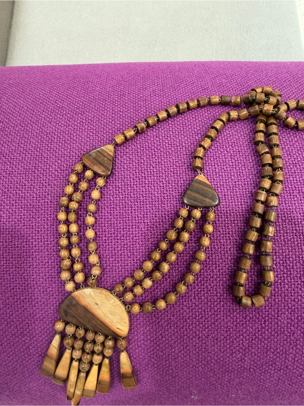 Lightweight Wooden Bead Statement Necklace - Brown